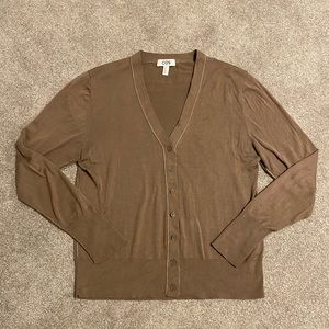 COS silk cotton button up cardigan sweater tan green small